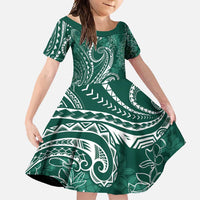 Polynesia Plumeria Lei Family Matching Summer Maxi Dress and Hawaiian Shirt Sage Green Curves Motif LT7 Daughter's Dress Dark Green - Polynesian Pride