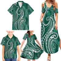 Polynesia Plumeria Lei Family Matching Summer Maxi Dress and Hawaiian Shirt Sage Green Curves Motif LT7 - Polynesian Pride