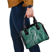 Polynesia Plumeria Lei Shoulder Handbag Sage Green Curves Motif
