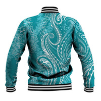 Polynesia Plumeria Lei Baseball Jacket Teal Curves Motif