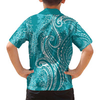 Polynesia Plumeria Lei Family Matching Off Shoulder Maxi Dress and Hawaiian Shirt Teal Curves Motif LT7 - Polynesian Pride