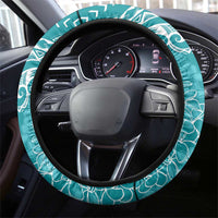 Polynesia Plumeria Lei Steering Wheel Cover Teal Curves Motif