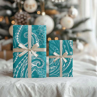 Polynesia Plumeria Lei Wrapping Paper Teal Curves Motif