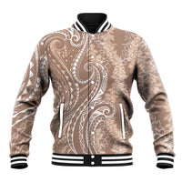 Polynesia Plumeria Lei Baseball Jacket Beige Curves Motif