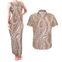 Polynesia Plumeria Lei Couples Matching Tank Maxi Dress and Hawaiian Shirt Beige Curves Motif LT7 Beige - Polynesian Pride