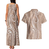 Polynesia Plumeria Lei Couples Matching Tank Maxi Dress and Hawaiian Shirt Beige Curves Motif LT7 - Polynesian Pride