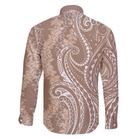 Polynesia Plumeria Lei Family Matching Long Sleeve Bodycon Dress and Hawaiian Shirt Beige Curves Motif LT7 - Polynesian Pride
