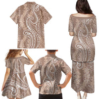 Polynesia Plumeria Lei Family Matching Puletasi and Hawaiian Shirt Beige Curves Motif LT7 - Polynesian Pride