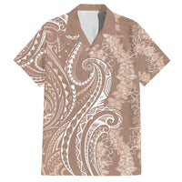 Polynesia Plumeria Lei Family Matching Puletasi and Hawaiian Shirt Beige Curves Motif LT7 Dad's Shirt - Short Sleeve Beige - Polynesian Pride