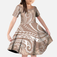 Polynesia Plumeria Lei Family Matching Short Sleeve Bodycon Dress and Hawaiian Shirt Beige Curves Motif LT7 Daughter's Dress Beige - Polynesian Pride