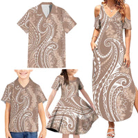 Polynesia Plumeria Lei Family Matching Summer Maxi Dress and Hawaiian Shirt Beige Curves Motif LT7 - Polynesian Pride