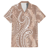 Polynesia Plumeria Lei Family Matching Summer Maxi Dress and Hawaiian Shirt Beige Curves Motif LT7 Dad's Shirt - Short Sleeve Beige - Polynesian Pride