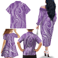 Polynesia Plumeria Lei Family Matching Off The Shoulder Long Sleeve Dress and Hawaiian Shirt Periwinkle Curves Motif LT7 - Polynesian Pride