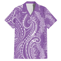 Polynesia Plumeria Lei Family Matching Puletasi and Hawaiian Shirt Periwinkle Curves Motif LT7 Dad's Shirt - Short Sleeve Periwinkle - Polynesian Pride
