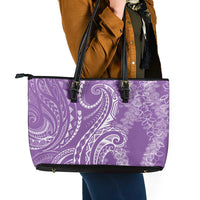 Polynesia Plumeria Lei Leather Tote Bag Periwinkle Curves Motif