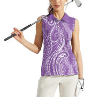 Polynesia Plumeria Lei Women Sleeveless Polo Shirt Periwinkle Curves Motif