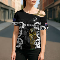 New Zealand WC2026 Custom Black Cross Shoulder Shirt Silver Fern LT7 - Polynesian Pride