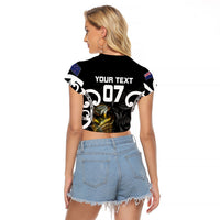 New Zealand WC2026 Custom Black Raglan Cropped T Shirt Silver Fern LT7 - Polynesian Pride