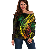 Polynesian Pride Off Shoulder Sweater Turtle Hibiscus Luxury Style - Reggae Ver2 LT7 Women Reggae - Polynesian Pride