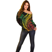 Polynesian Pride Off Shoulder Sweater Turtle Hibiscus Luxury Style - Reggae Ver2 LT7 - Polynesian Pride