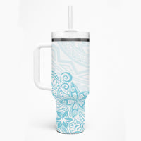 Polynesia Tumbler With Handle Plumeria Turquoise Curves