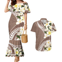 Aloha Hawaii Festive Couples Matching Mermaid Dress and Hawaiian Shirt Frangipani Lace Classic - Beige LT7 Beige - Polynesian Pride