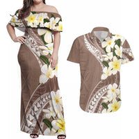 Aloha Hawaii Festive Couples Matching Off Shoulder Maxi Dress and Hawaiian Shirt Frangipani Lace Classic - Beige LT7 Beige - Polynesian Pride