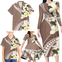 Aloha Hawaii Festive Family Matching Long Sleeve Bodycon Dress and Hawaiian Shirt Frangipani Lace Classic - Beige LT7 - Polynesian Pride