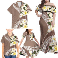 Aloha Hawaii Festive Family Matching Off Shoulder Maxi Dress and Hawaiian Shirt Frangipani Lace Classic - Beige LT7 - Polynesian Pride