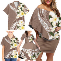 Aloha Hawaii Festive Family Matching Off Shoulder Short Dress and Hawaiian Shirt Frangipani Lace Classic - Beige LT7 - Polynesian Pride