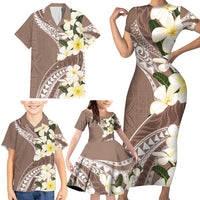 Aloha Hawaii Festive Family Matching Short Sleeve Bodycon Dress and Hawaiian Shirt Frangipani Lace Classic - Beige LT7 - Polynesian Pride