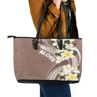 Aloha Hawaii Festive Leather Tote Bag Frangipani Lace Classic - Beige
