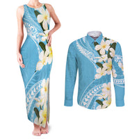 Aloha Hawaii Festive Couples Matching Tank Maxi Dress and Long Sleeve Button Shirt Frangipani Lace Classic - Turquoise LT7 Turquoise - Polynesian Pride