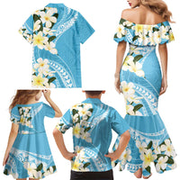 Aloha Hawaii Festive Family Matching Mermaid Dress and Hawaiian Shirt Frangipani Lace Classic - Turquoise LT7 - Polynesian Pride