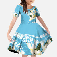 Aloha Hawaii Festive Family Matching Off Shoulder Maxi Dress and Hawaiian Shirt Frangipani Lace Classic - Turquoise LT7 Daughter's Dress Turquoise - Polynesian Pride