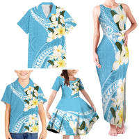 Aloha Hawaii Festive Family Matching Tank Maxi Dress and Hawaiian Shirt Frangipani Lace Classic - Turquoise LT7 - Polynesian Pride