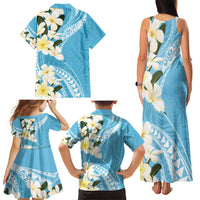 Aloha Hawaii Festive Family Matching Tank Maxi Dress and Hawaiian Shirt Frangipani Lace Classic - Turquoise LT7 - Polynesian Pride
