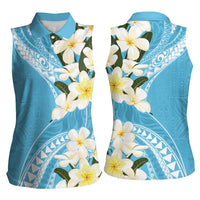 Aloha Hawaii Festive Women Sleeveless Polo Shirt Frangipani Lace Classic - Turquoise LT7 - Polynesian Pride