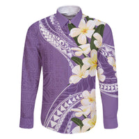 Aloha Hawaii Festive Family Matching Off Shoulder Short Dress and Hawaiian Shirt Frangipani Lace Classic - Lavender LT7 Dad's Shirt - Long Sleeve Lavender - Polynesian Pride