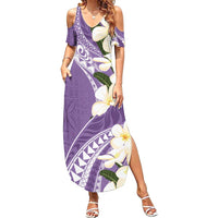 Aloha Hawaii Festive Family Matching Summer Maxi Dress and Hawaiian Shirt Frangipani Lace Classic - Lavender LT7 Mom's Dress Lavender - Polynesian Pride