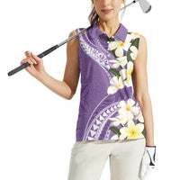 Aloha Hawaii Festive Women Sleeveless Polo Shirt Frangipani Lace Classic - Lavender LT7 - Polynesian Pride