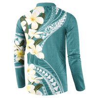 Aloha Hawaii Festive Button Sweatshirt Frangipani Lace Classic - Teal