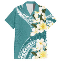 Aloha Hawaii Festive Family Matching Long Sleeve Bodycon Dress and Hawaiian Shirt Frangipani Lace Classic - Teal LT7 Dad's Shirt - Short Sleeve Teal - Polynesian Pride