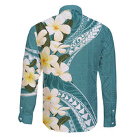 Aloha Hawaii Festive Family Matching Off The Shoulder Long Sleeve Dress and Hawaiian Shirt Frangipani Lace Classic - Teal LT7 - Polynesian Pride