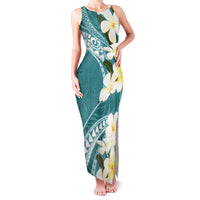 Aloha Hawaii Festive Family Matching Tank Maxi Dress and Hawaiian Shirt Frangipani Lace Classic - Teal LT7 Mom's Dress Teal - Polynesian Pride