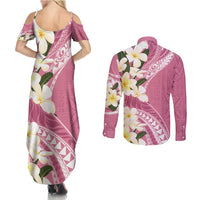 Aloha Hawaii Festive Couples Matching Summer Maxi Dress and Long Sleeve Button Shirt Frangipani Lace Classic - Rosy LT7 - Polynesian Pride