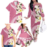 Aloha Hawaii Festive Family Matching Off The Shoulder Long Sleeve Dress and Hawaiian Shirt Frangipani Lace Classic - Rosy LT7 - Polynesian Pride