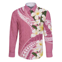 Aloha Hawaii Festive Family Matching Puletasi and Hawaiian Shirt Frangipani Lace Classic - Rosy LT7 Dad's Shirt - Long Sleeve Pink - Polynesian Pride