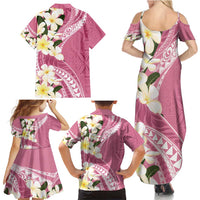 Aloha Hawaii Festive Family Matching Summer Maxi Dress and Hawaiian Shirt Frangipani Lace Classic - Rosy LT7 - Polynesian Pride
