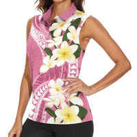 Aloha Hawaii Festive Women Sleeveless Polo Shirt Frangipani Lace Classic - Rosy LT7 - Polynesian Pride